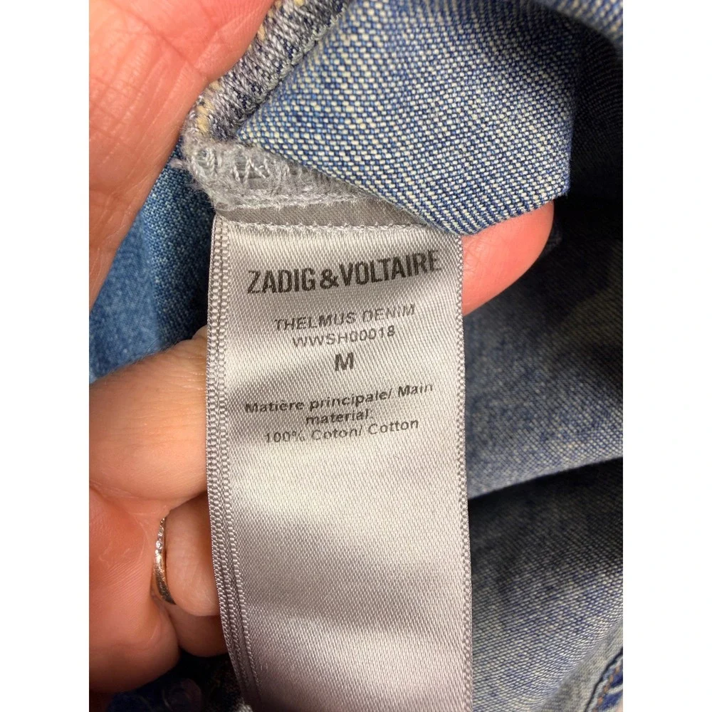 Zadig & Voltaire Thelmus Denim Western Shirt Size Medium Wash Blue Cotton Womens - Picture 7 of 13